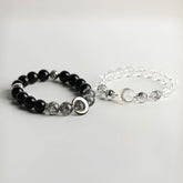 Obsidian & Clear Quartz Couple Bracelets | Rutilated Quartz for Love & Energy - Auratract